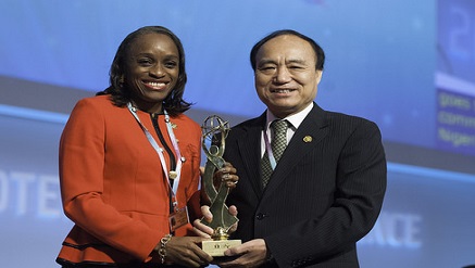 (L-r): Dr. (Mrs) Omobola Johnson, minister of Communication Technology and Houlin Zao, new ITU Secretary General during GEM-TECH Awards on Tuesday at Busan, Republic of Korea